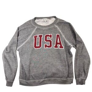 Wildfox USA Graphic Sweatshirt Gray Heather Raglan Fleece Pullover Small